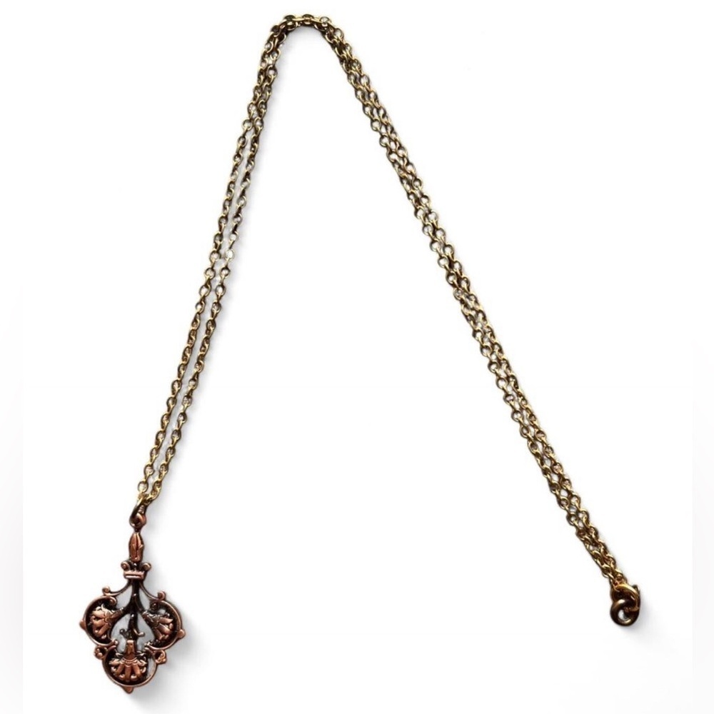 Unique Art Nouveau Bronze Pendant Formal Statement Necklace 11”